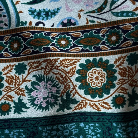 Market & Spruce Top Womens Large Green Floral Paisley Rolltab Blouse - Picture 4 of 10